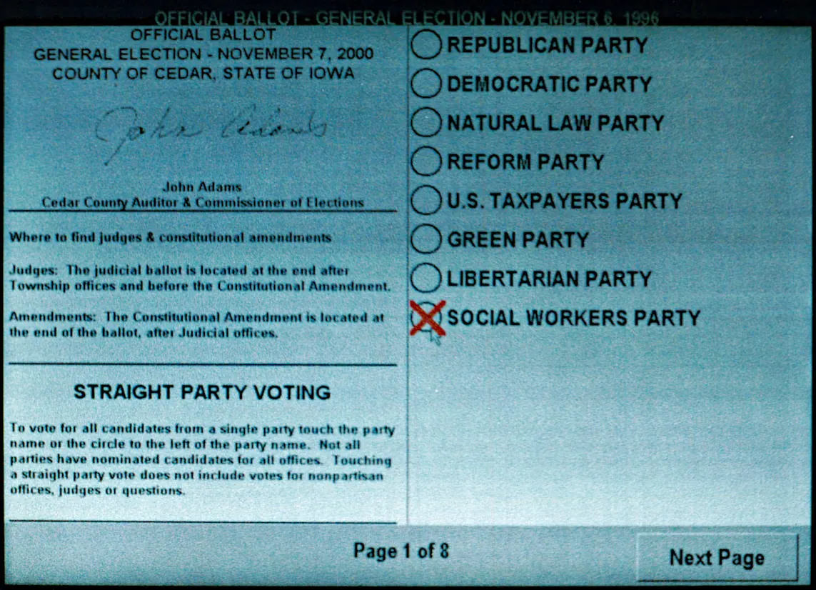 Снимка: Fidlar EV 2000 DRE voting machine screen